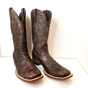 Tanner Mark Leather Western Cowboy Boots Men's Size 10 Brown Quilted Square Toe